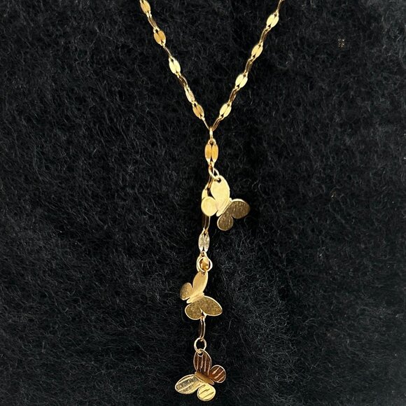 14K Yellow Gold Butterfly Lariat Necklace 18